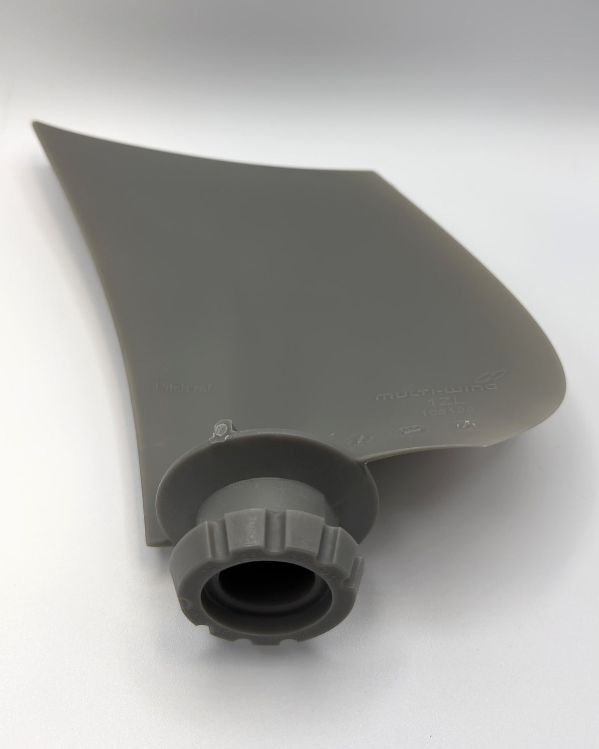 Multiwing 1ZL fan blade, angle view showing blade twist and hub collar