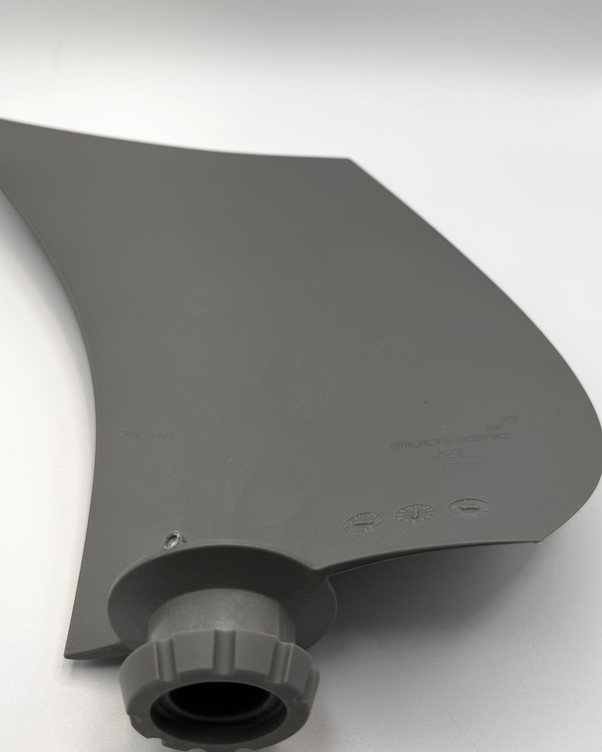 Multiwing 2ZL fan blade, angle view showing blade twist and hub collar