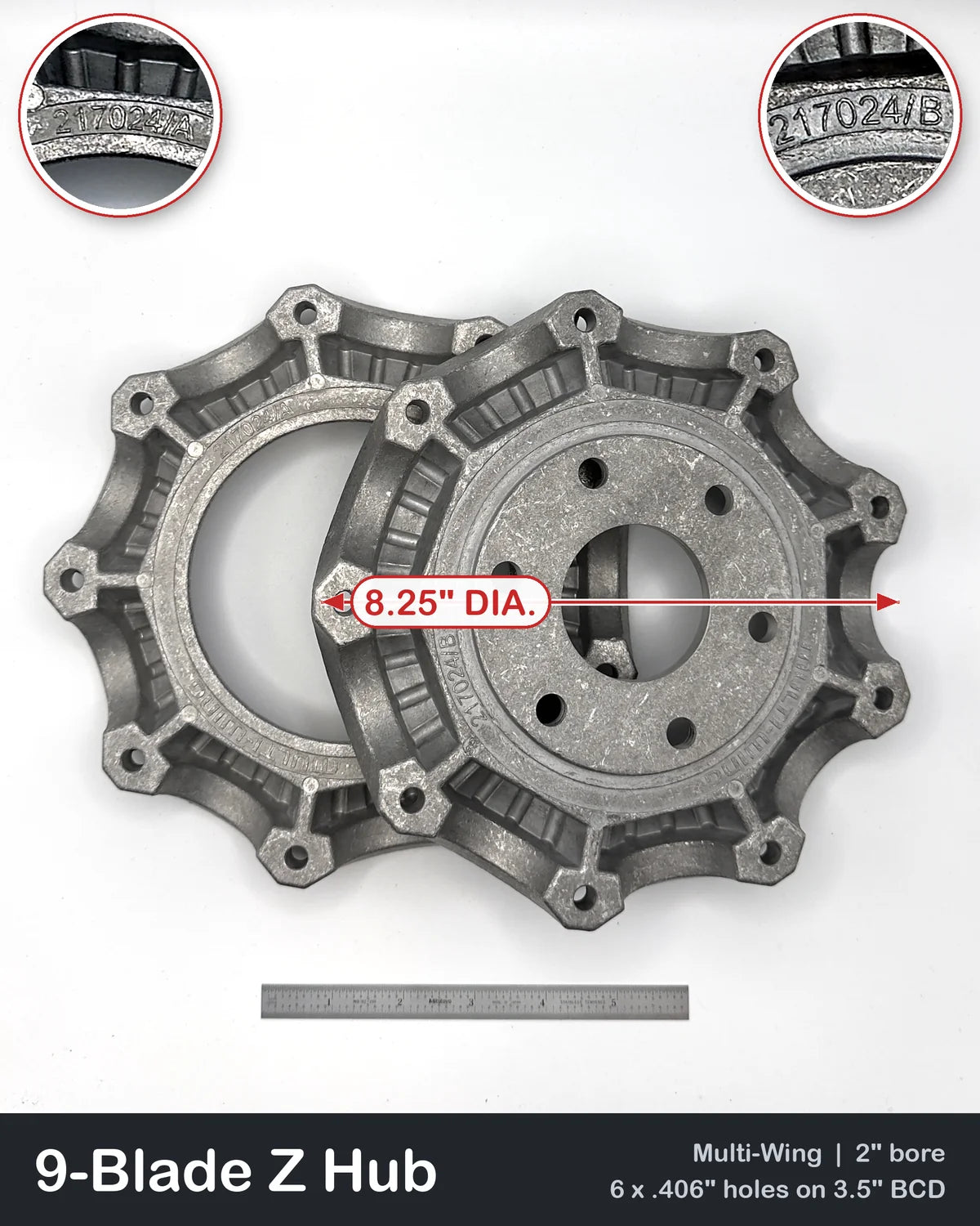 9-Blade Multiwing Z Hub Set, 2" Bore, 6-Bolt 3.5" BCD
