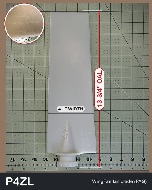 Wing Fan P4ZL left-hand fan blade, uncut, PAG, Multiwing 4ZL equivalent, with blade length and width shown