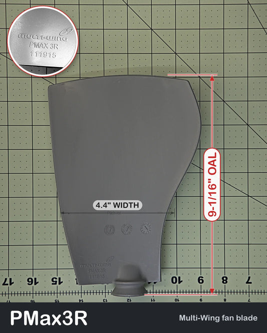 Multiwing PMAx 3R right-hand fan blade, uncut, PAG, with blade length and width shown
