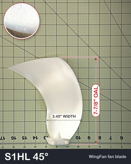 Wing Fan S1HL 45 degree fan blade, natural nylon, on 1 inch grid